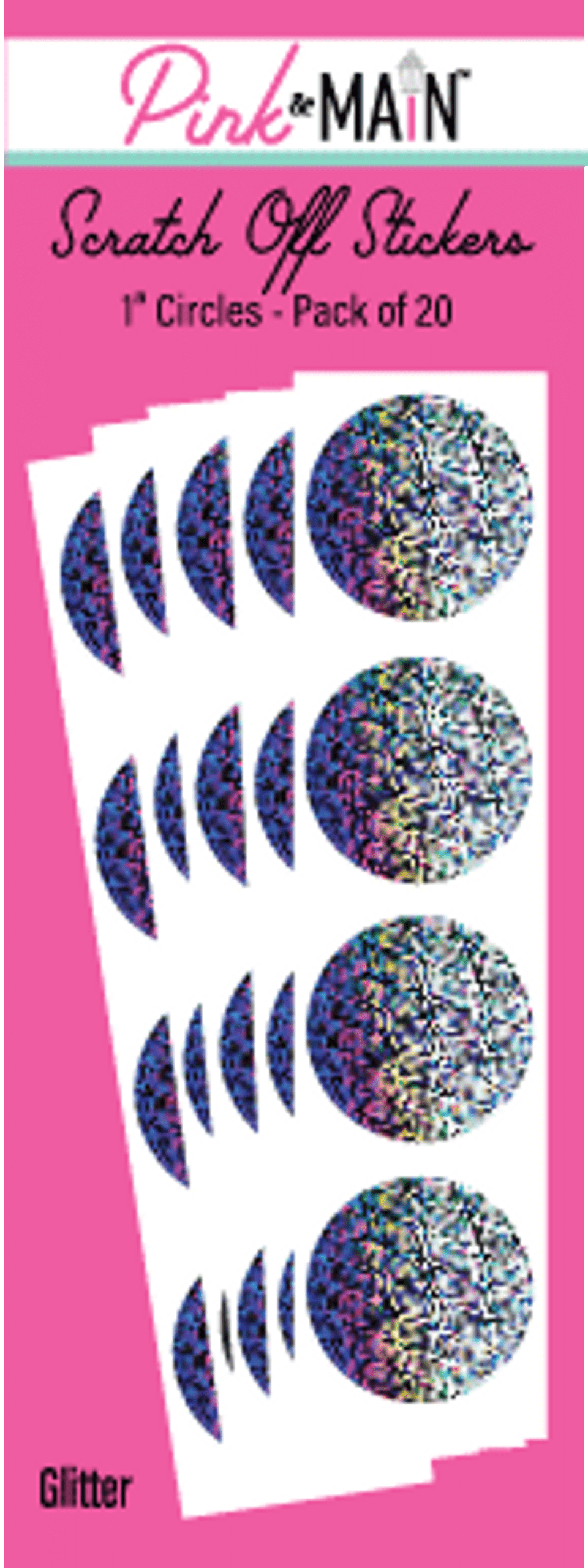 Pink & Main Glitter 1" Circle Scratch Off Stickers