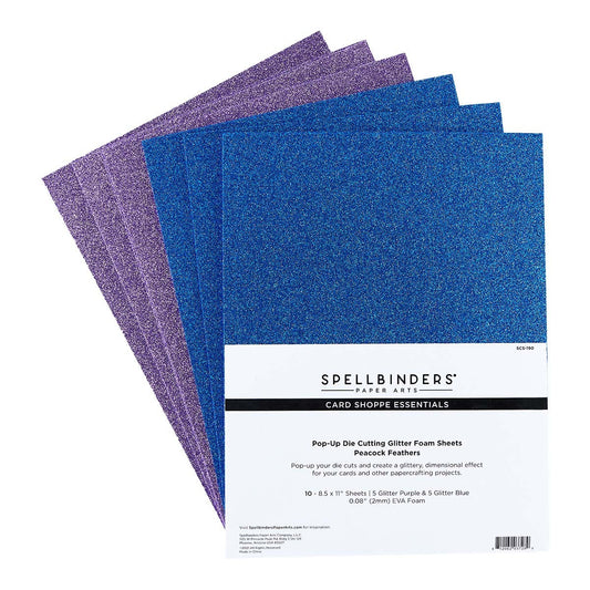 Spellbinders Pop-Up Die Cutting Glitter Foam Sheets - Peacock Feathers