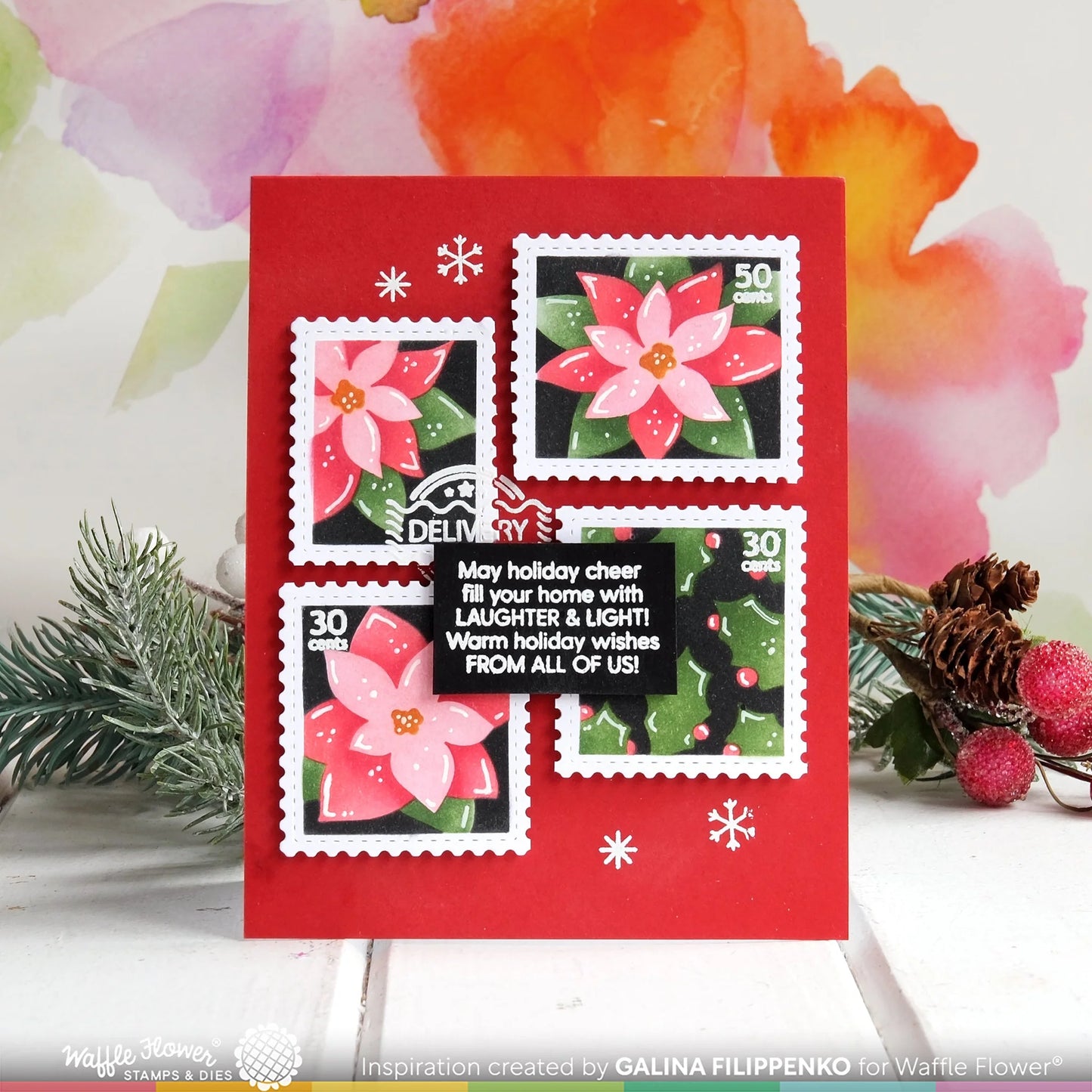 Waffle Flower Postage Collage Poinsettia Stencil Set