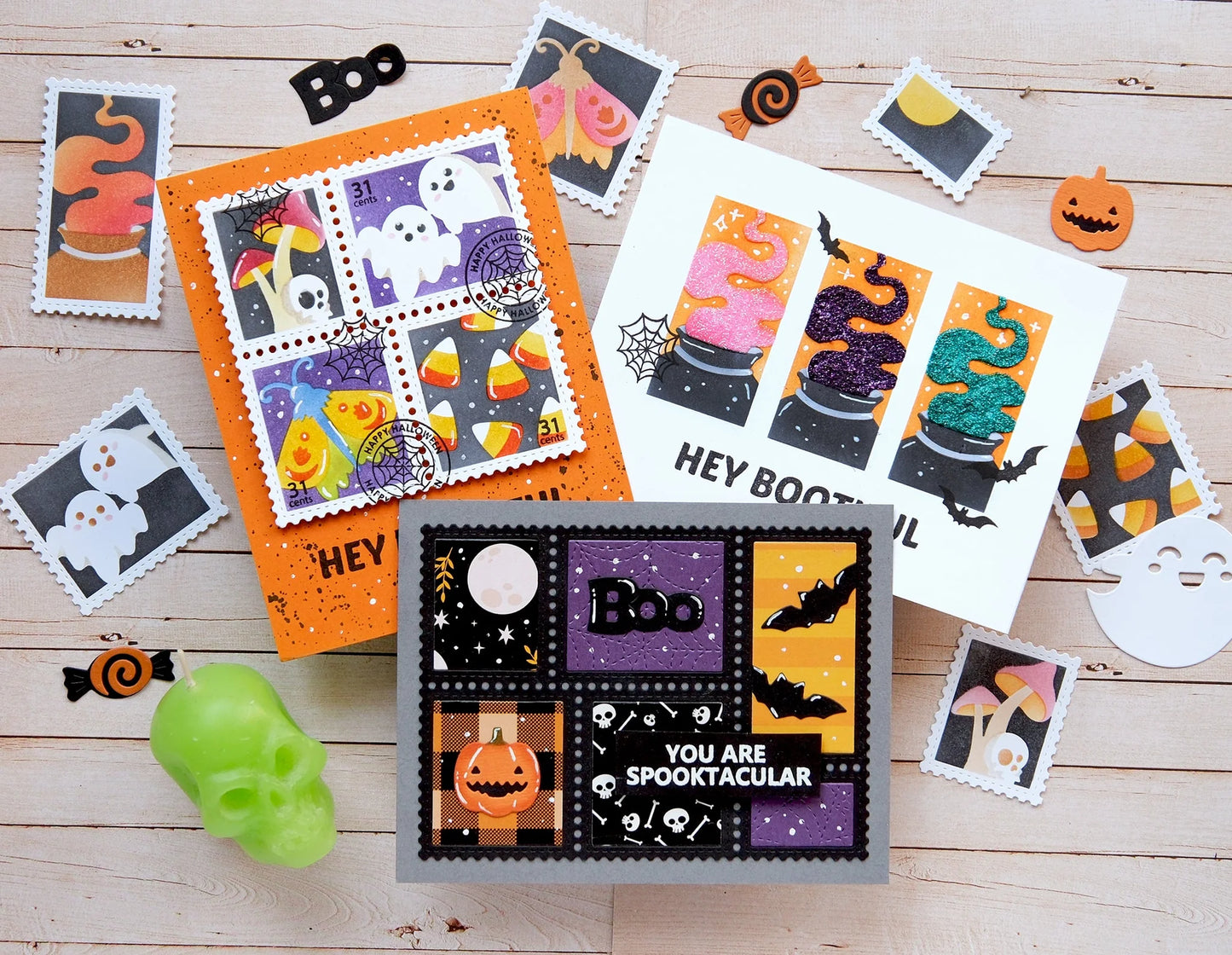 Waffle Flower Postage Collage Spooktacular Stencil