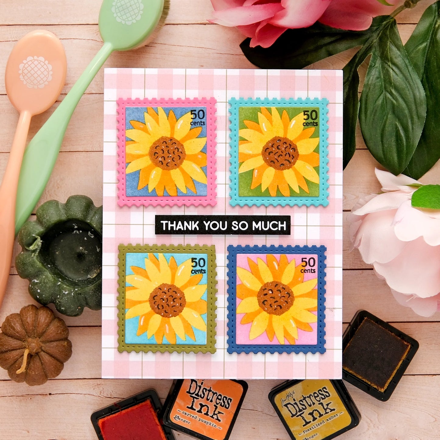 Waffle Flower Postage Collage Harvest Stencil