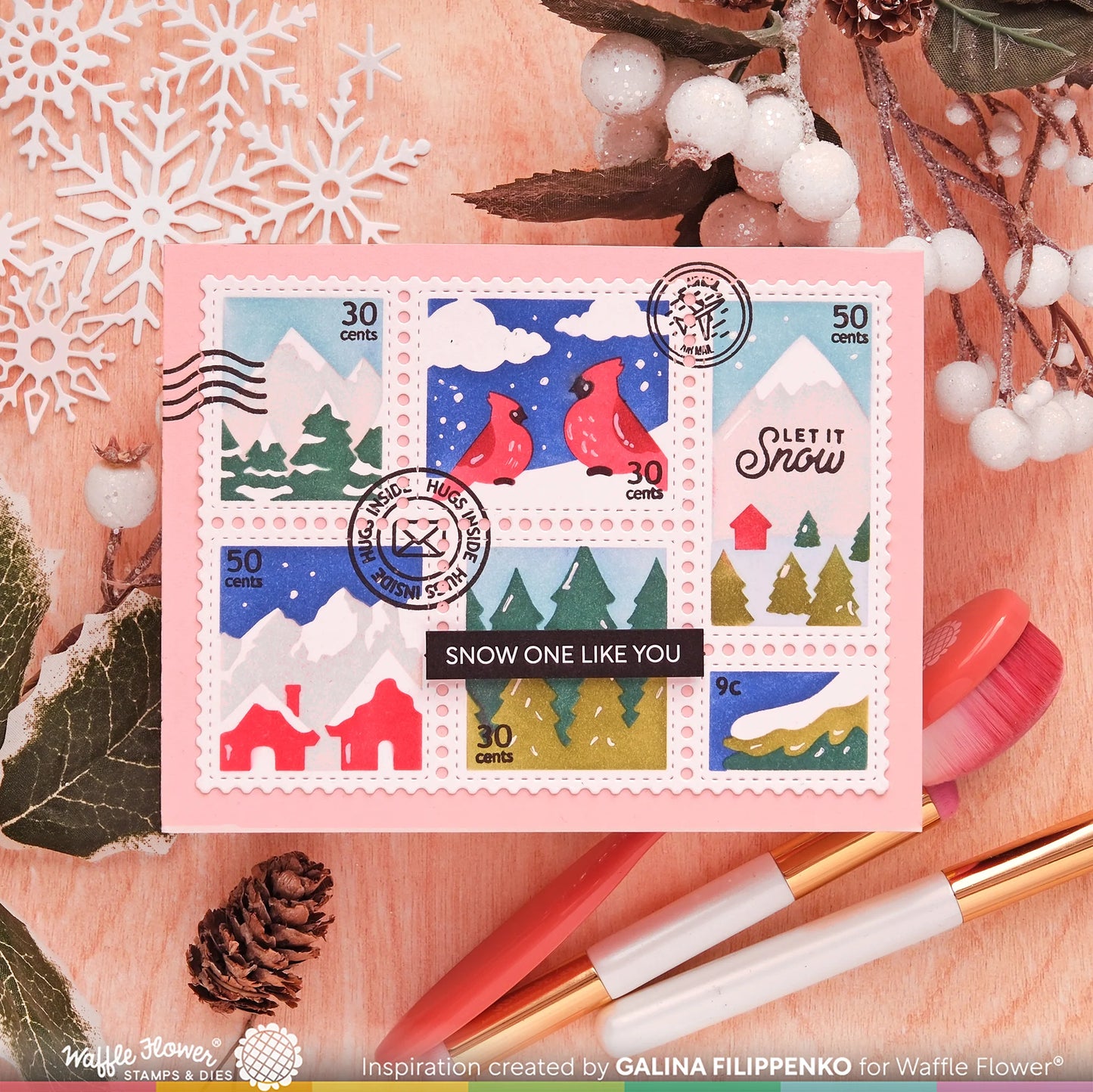 Waffle Flower Postage Collage Snowy Stencil Set