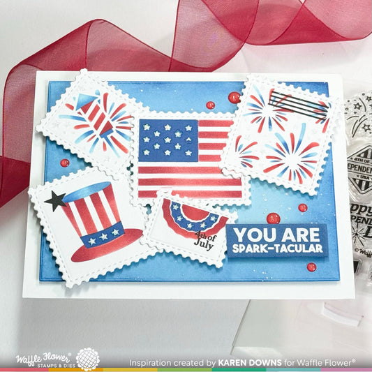 Waffle Flower Postage Collage 4th of July Coloring Stencil