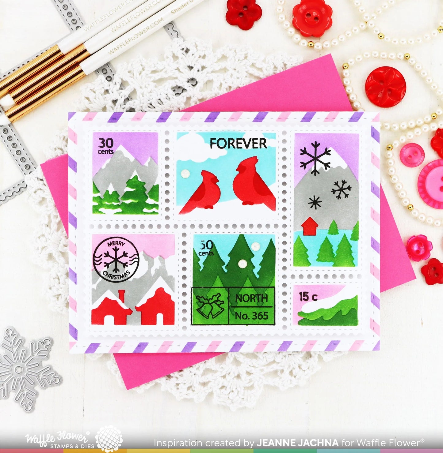 Waffle Flower Postage Collage Snowy Stencil Set