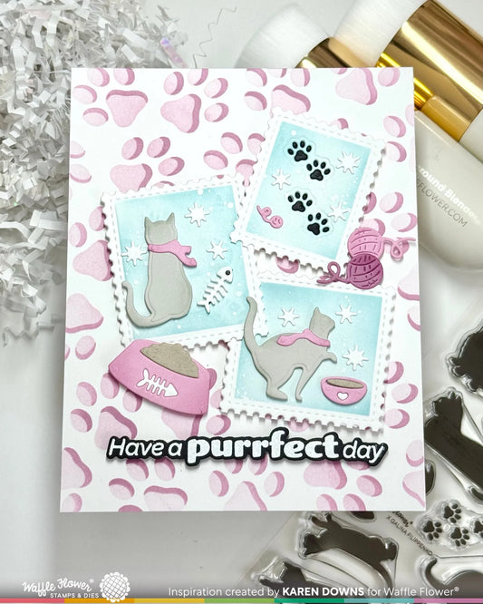 Waffle Flower Postage Collage Cat Silhouette Die Set