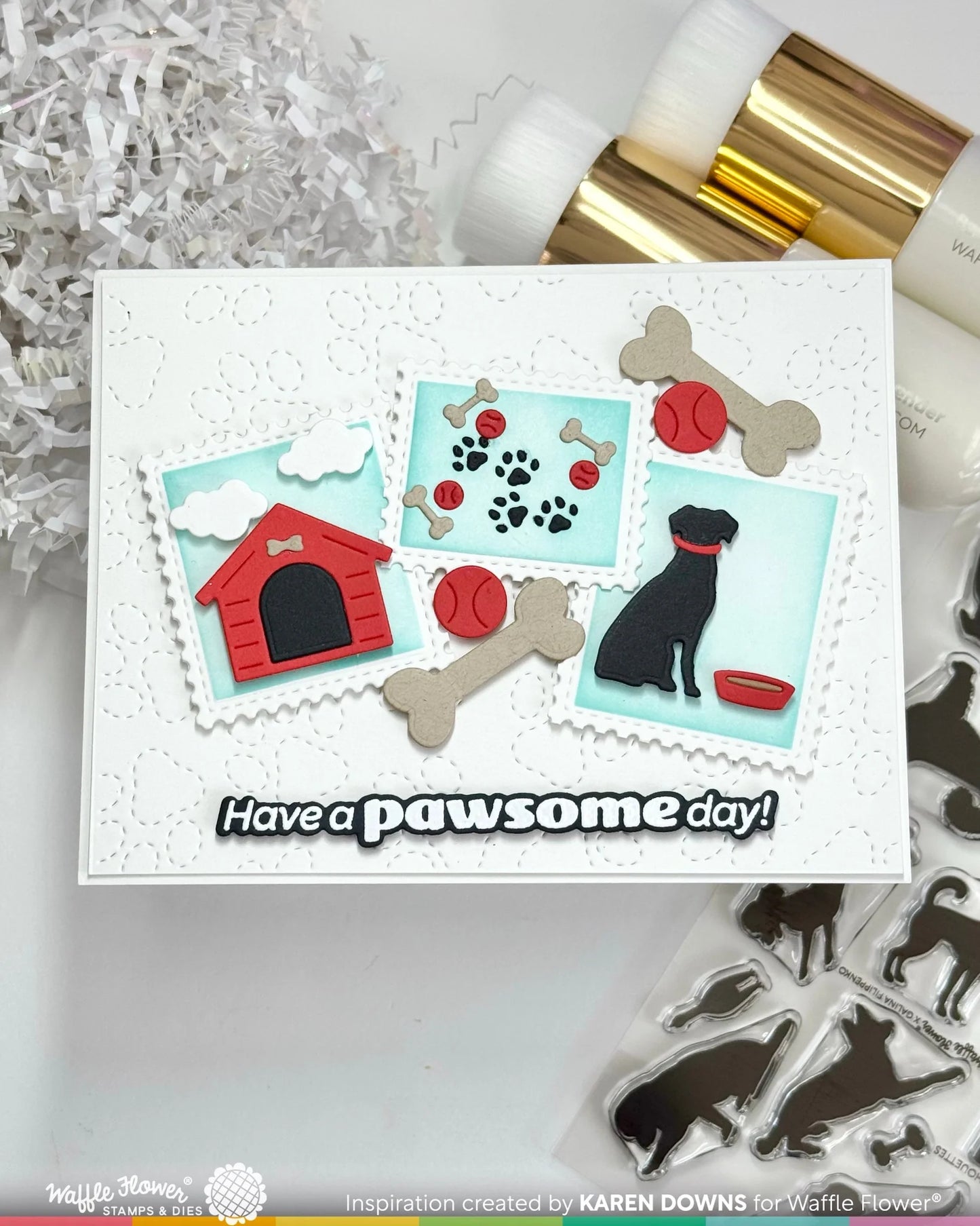Waffle Flower Postage Collage Dog Silhouette Die Set