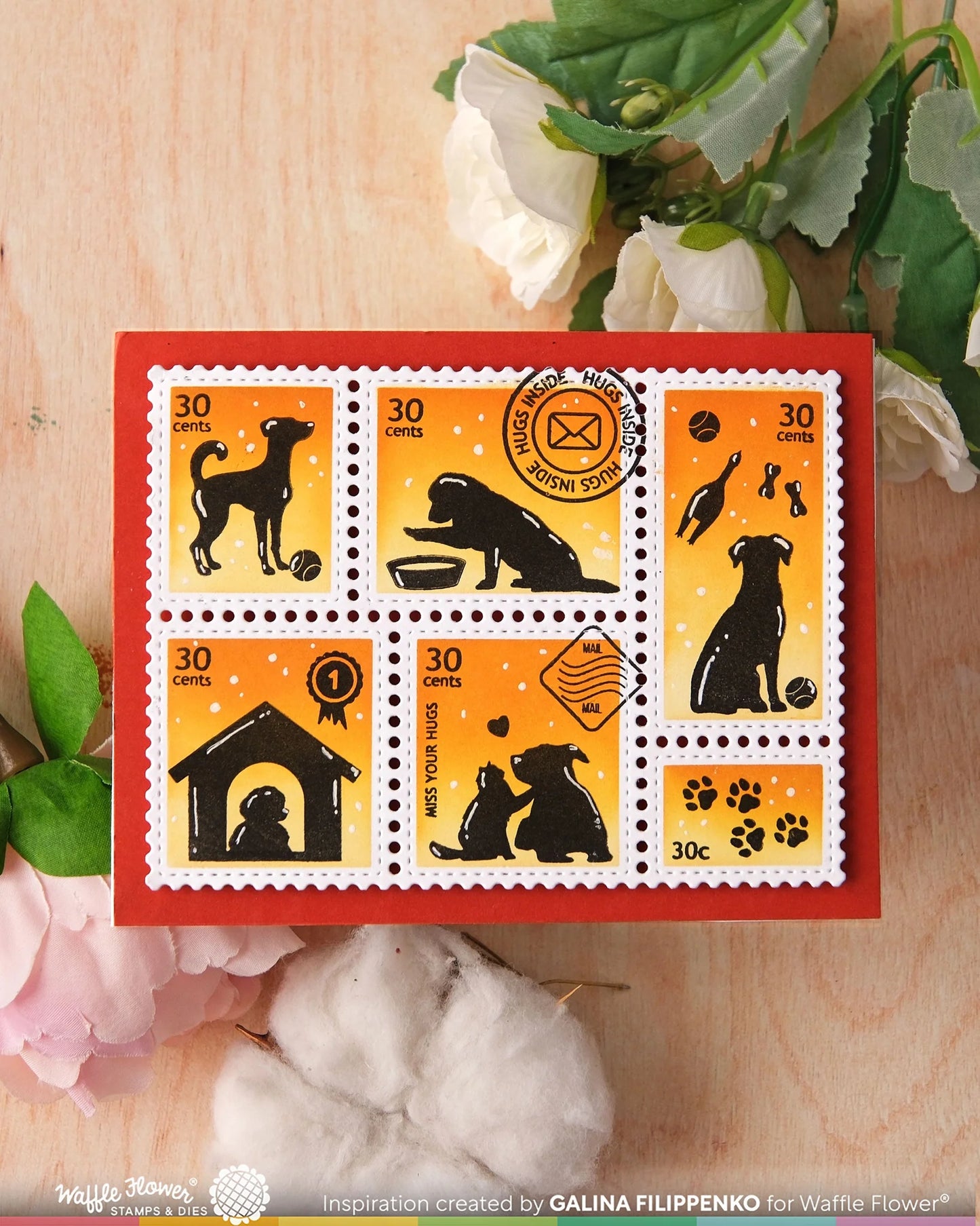 Waffle Flower Postage Collage Dog Silhouette Stamp Set