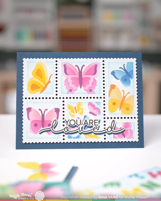 Waffle Flower Postage Collage Butterfly Stencil Set