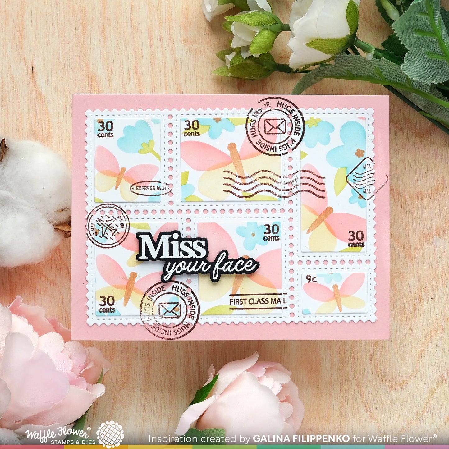 Waffle Flower Postage Collage Spring Breeze Stencil Set
