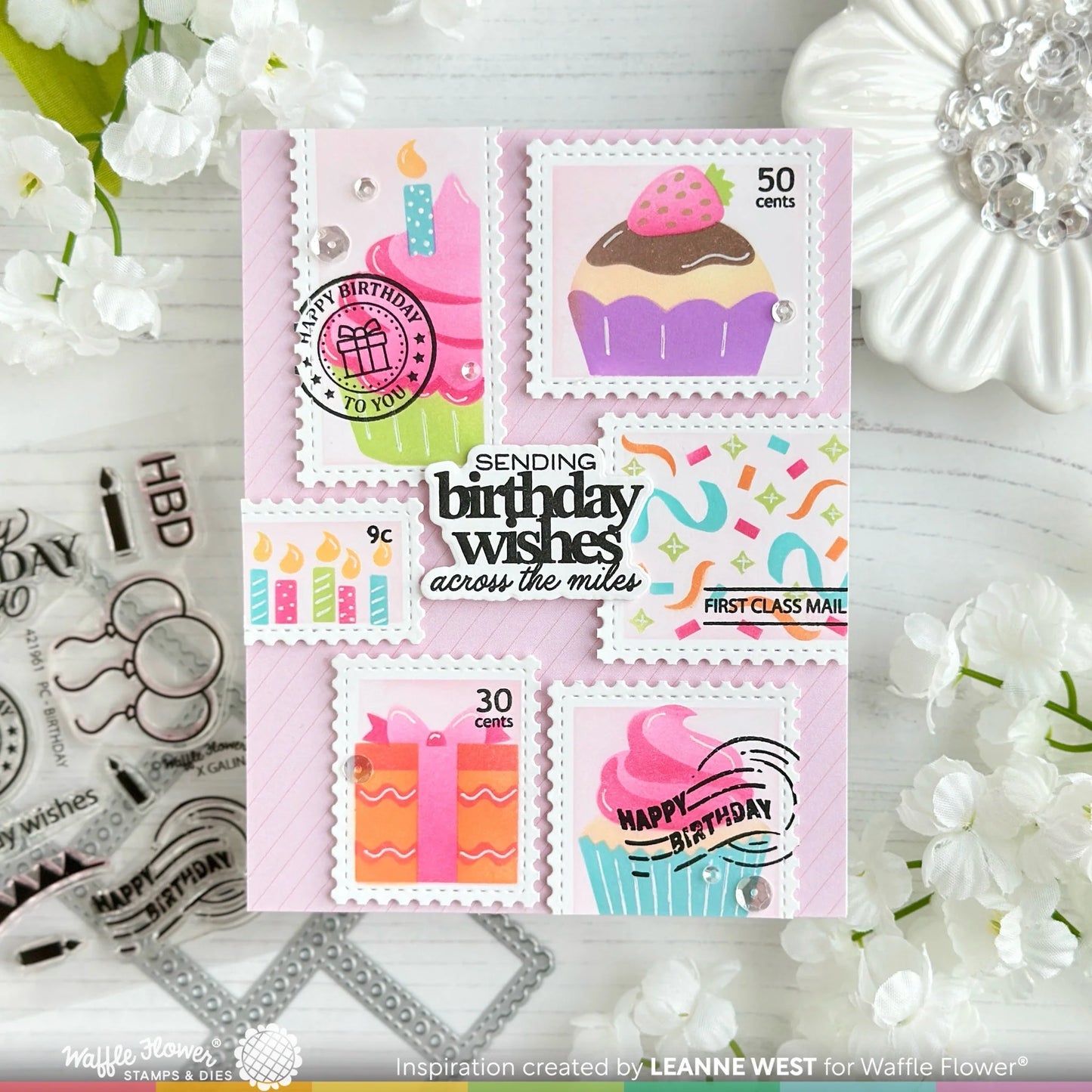 Waffle Flower Sweet Birthday Sentiments Combo (Stamp and Die set)