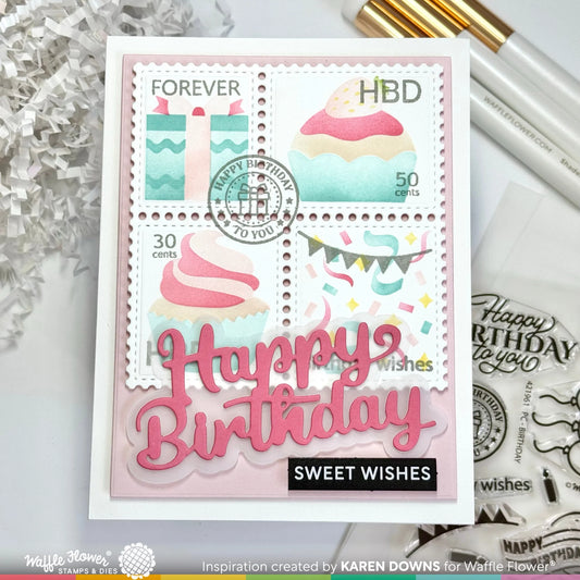 Waffle Flower Happy Birthday Script Word Die
