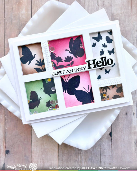 Waffle Flower Postage Collage Wild Butterflies Silhouettes Stamp & Die Set