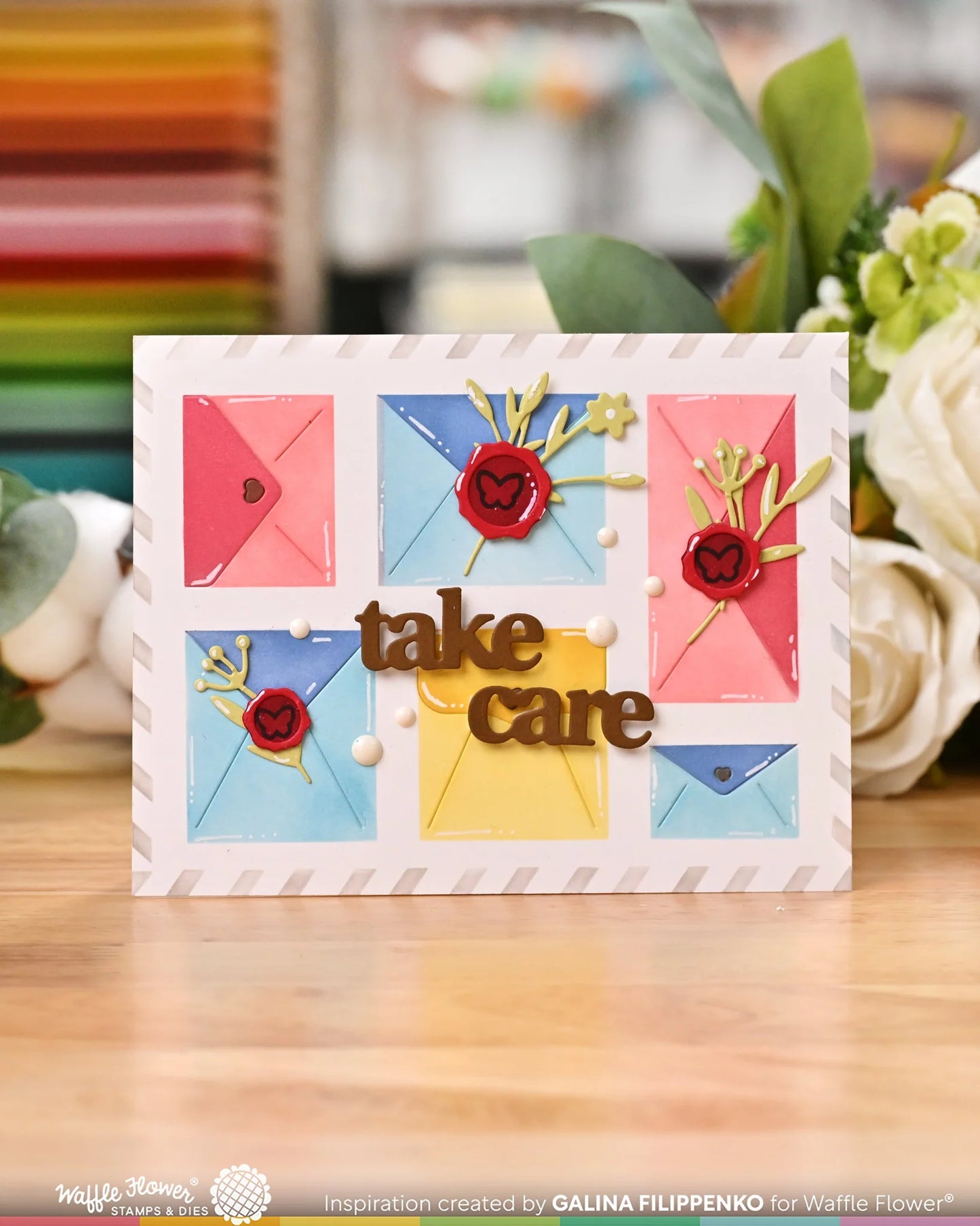 Waffle Flower Postage Collage Envelope Stencil
