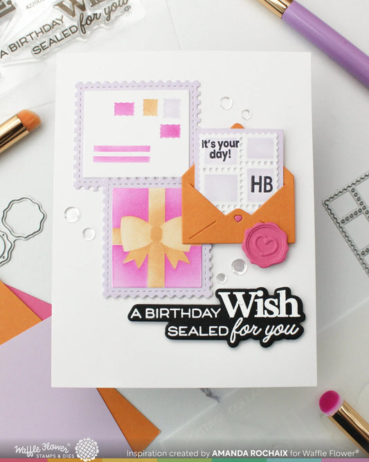 Waffle Flower Postage Collage Miniature Die-n-Stencil Set