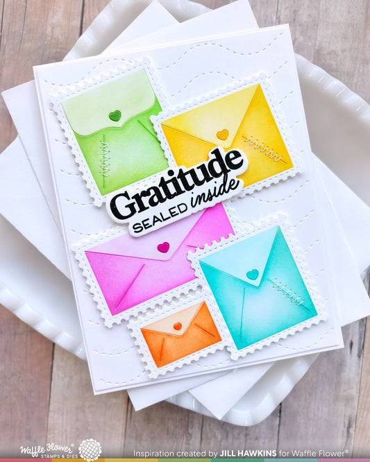 Waffle Flower Postage Collage Envelope Stencil