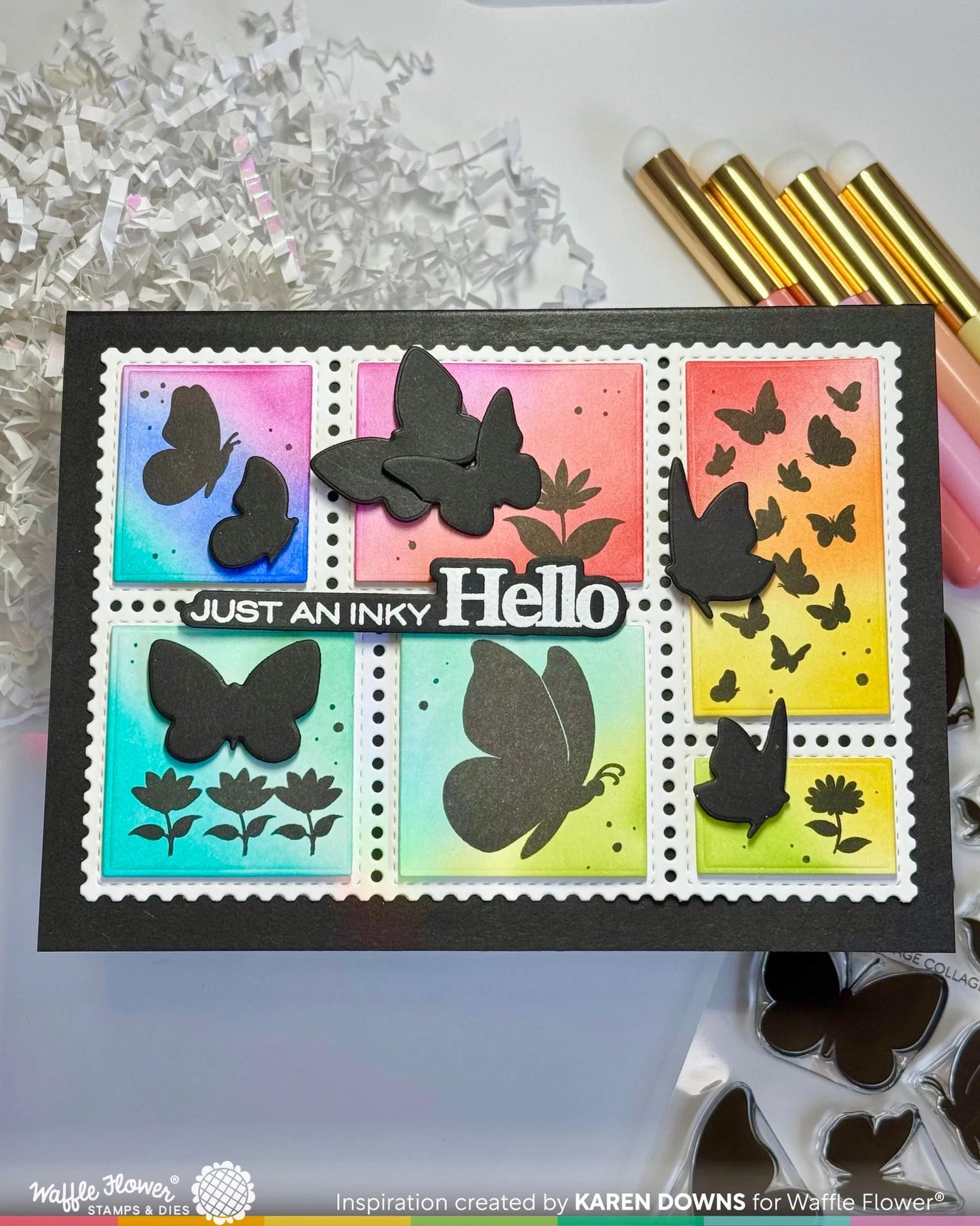 Waffle Flower Postage Collage Wild Butterflies Silhouettes Stamp & Die Set