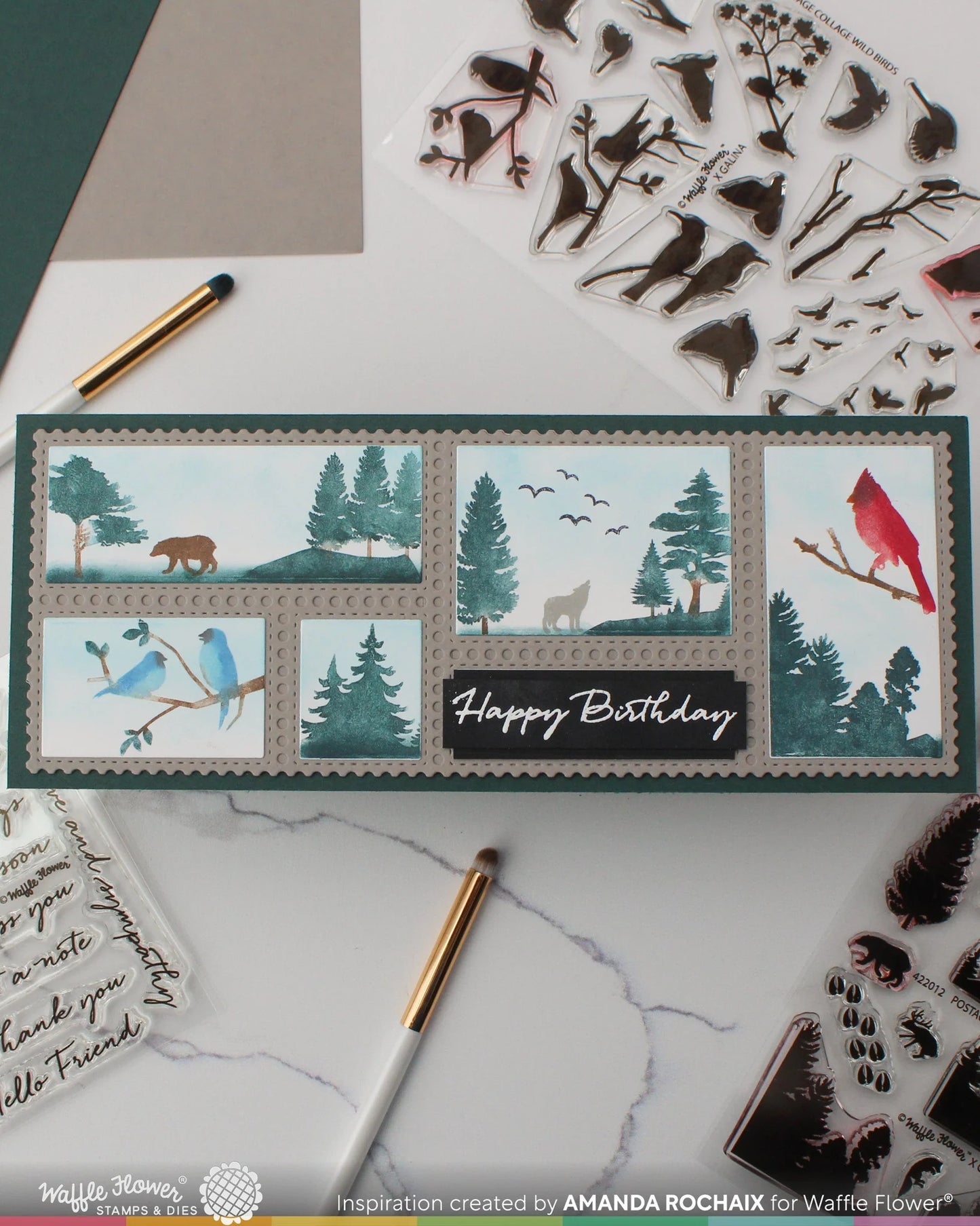 Waffle Flower Postage Collage Forest Sunset Stamp Set