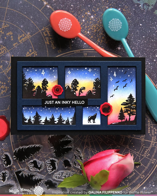 Waffle Flower Postage Collage Forest Sunset Stamp Set