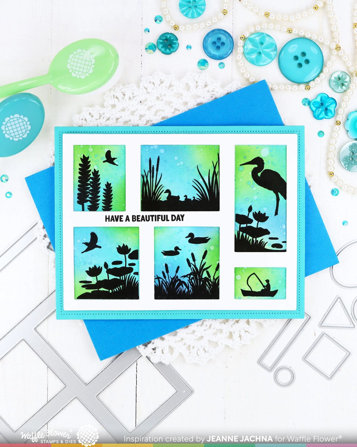Waffle Flower Postage Collage Lake Sunset Stamp Set