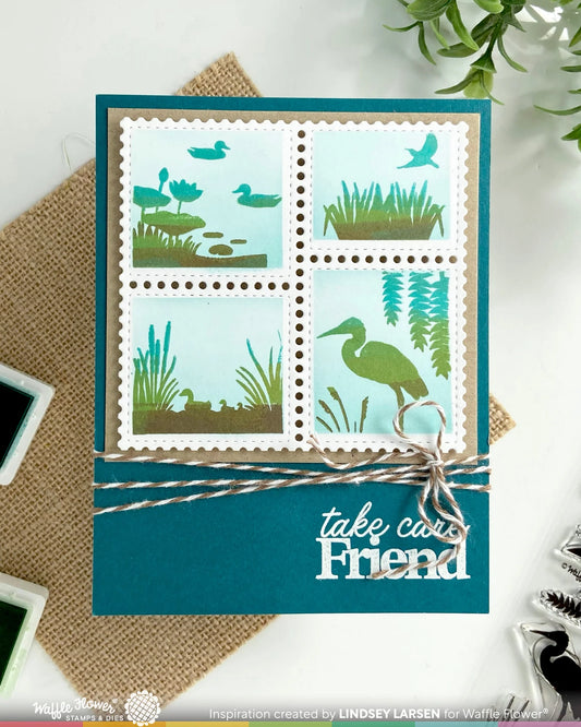 Waffle Flower Postage Collage Lake Sunset Stamp Set