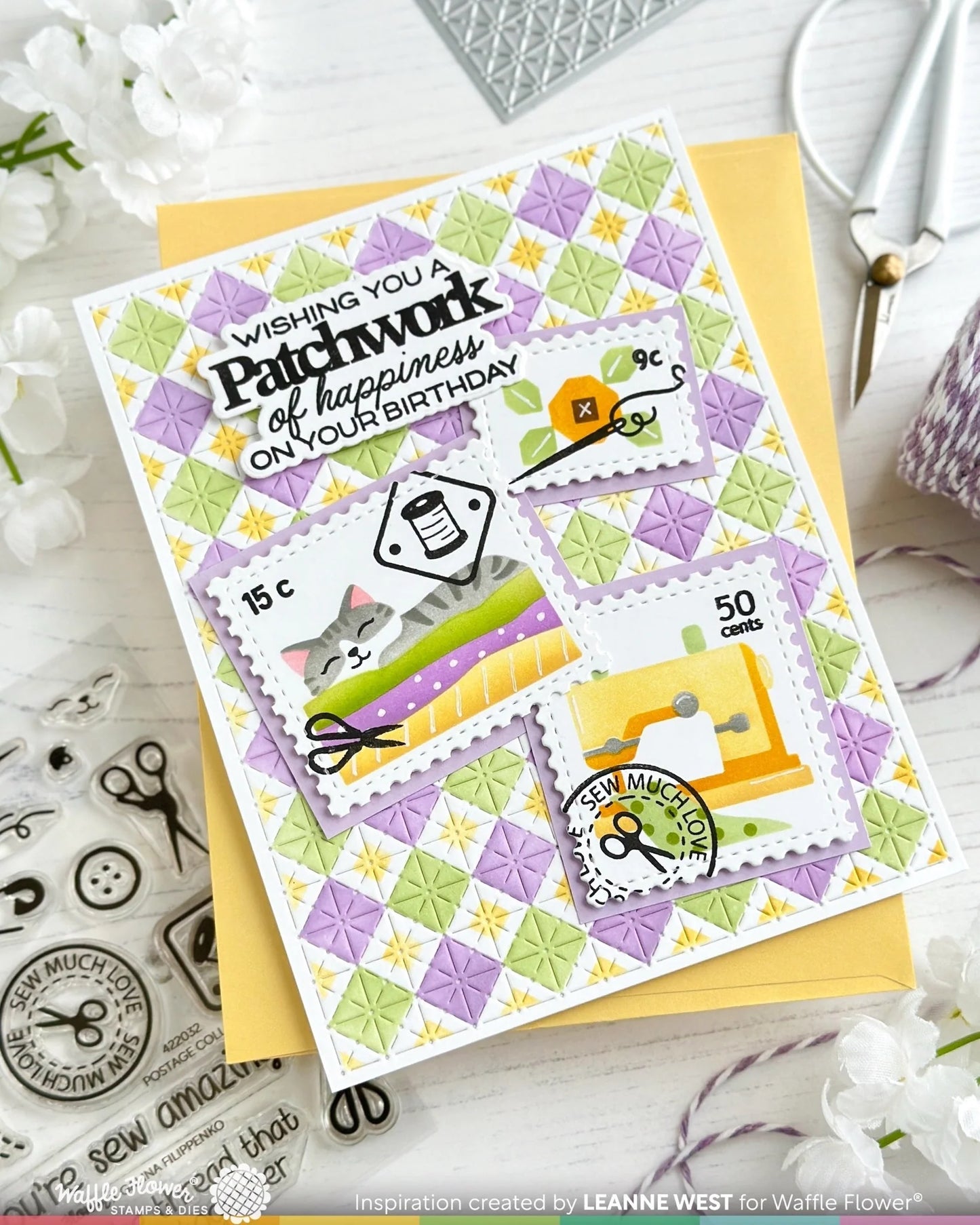 Waffle Flower Postage Collage Sew Fun Stencil Set