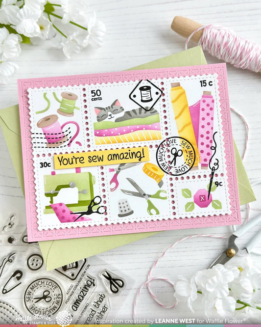 Waffle Flower Postage Collage Sew Fun Stamp Set
