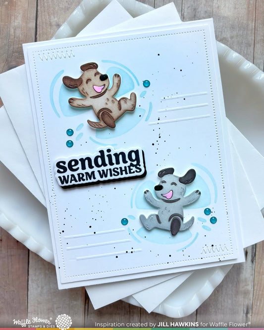 Waffle Flower Snow Angel Pup Duo Die-n-Stencil