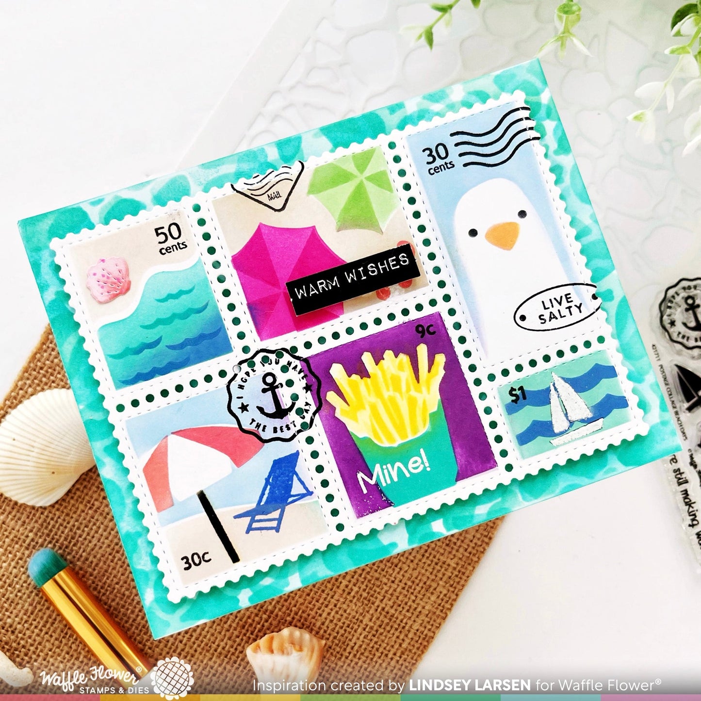 Waffle Flower Postage Collage Beach Days Stamp Set