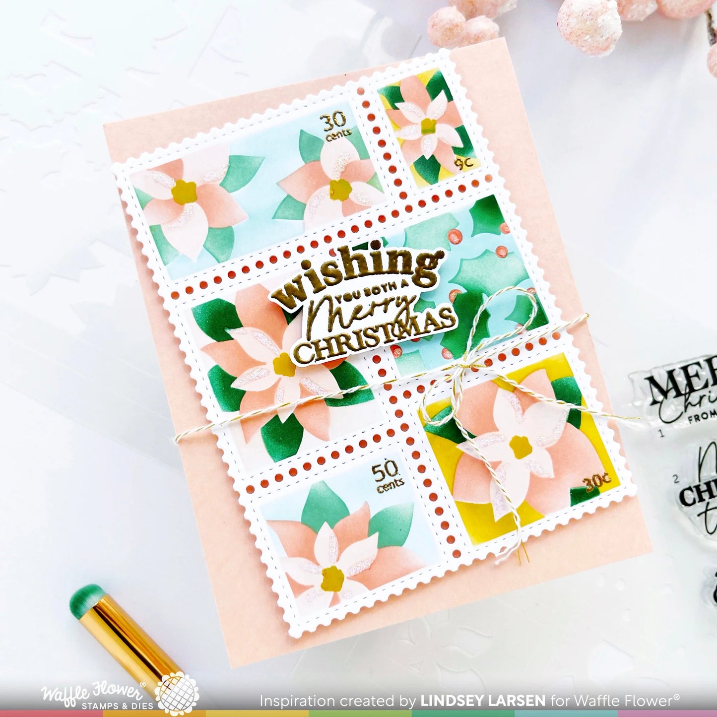 Waffle Flower Postage Collage Poinsettia Stencil Set