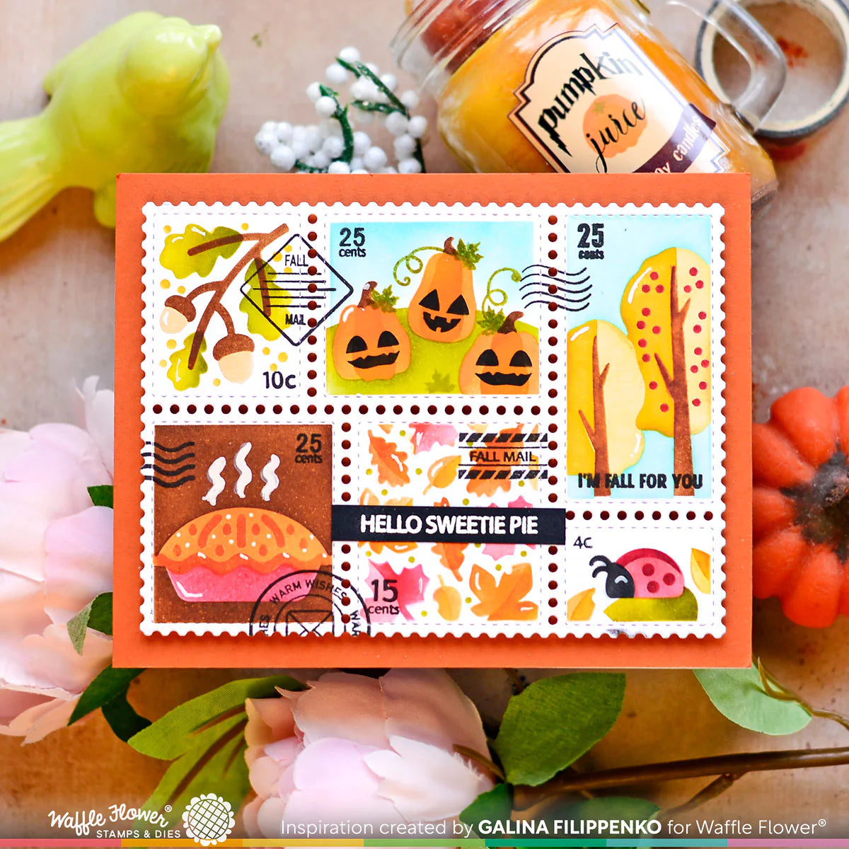 Waffle Flower Postage Collage Fall Stencil