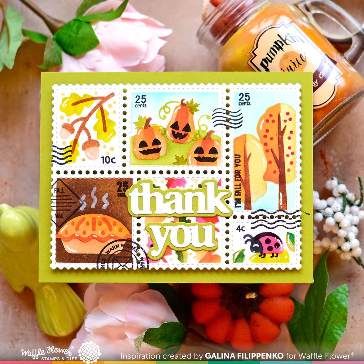 Waffle Flower Postage Collage Fall Stencil