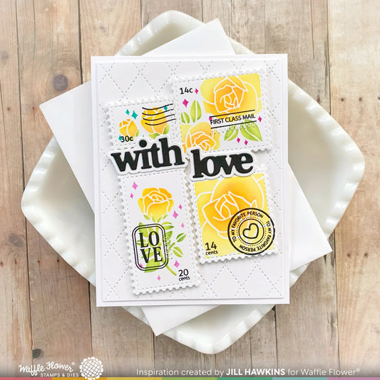 Waffle Flower Postage Collage Love Stamp Set