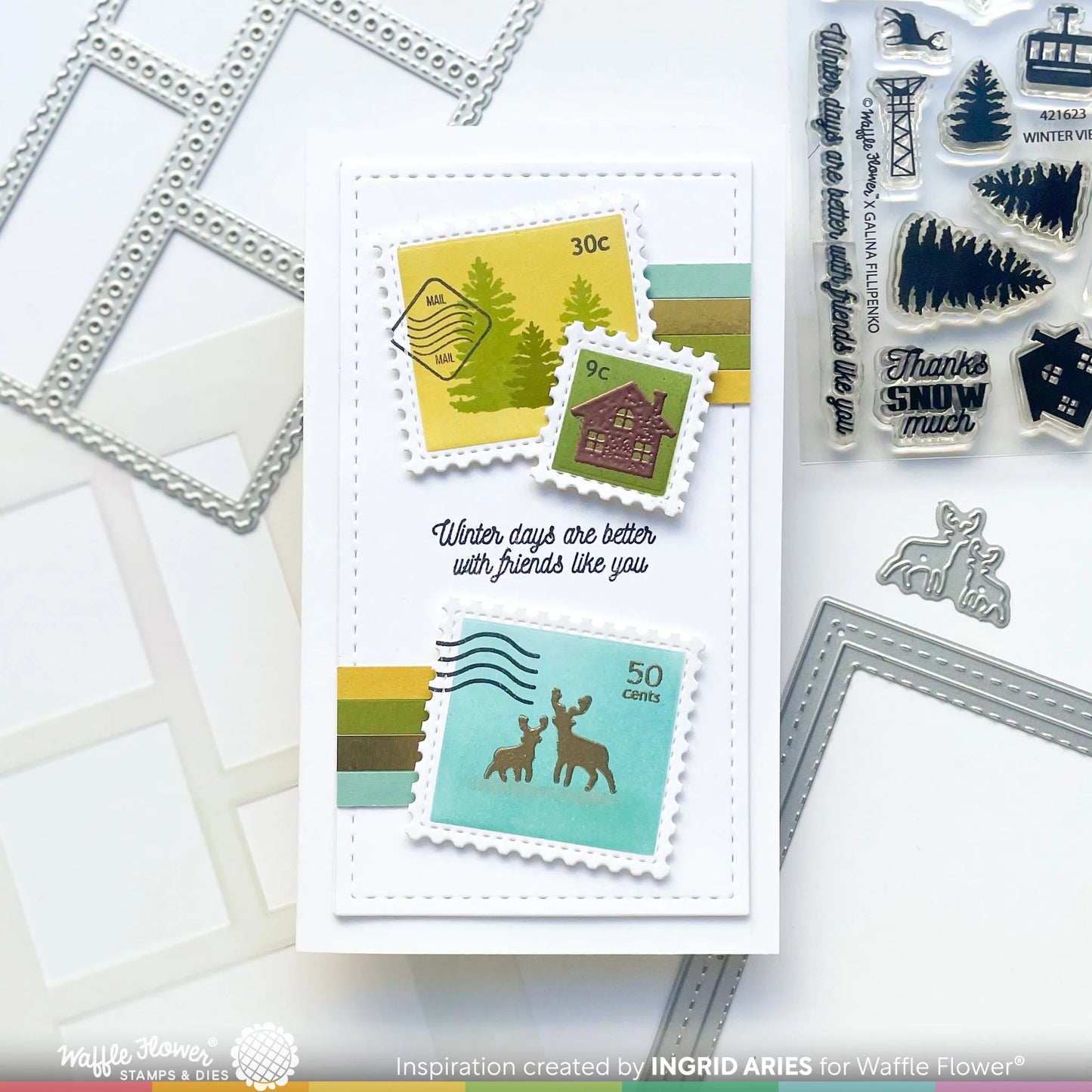 Waffle Flower Postage Collage Mini Slimline Blocks Die