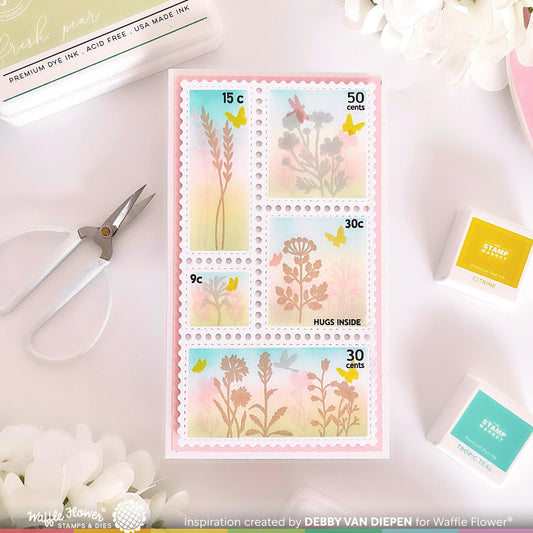Waffle Flower Postage Collage Wild Flower Silhouettes Stamp Set