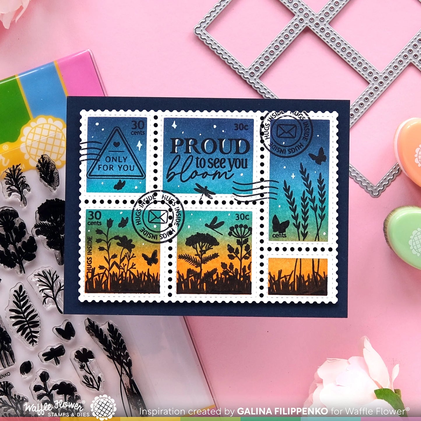 Waffle Flower Postage Collage Wild Flower Silhouettes Stamp Set