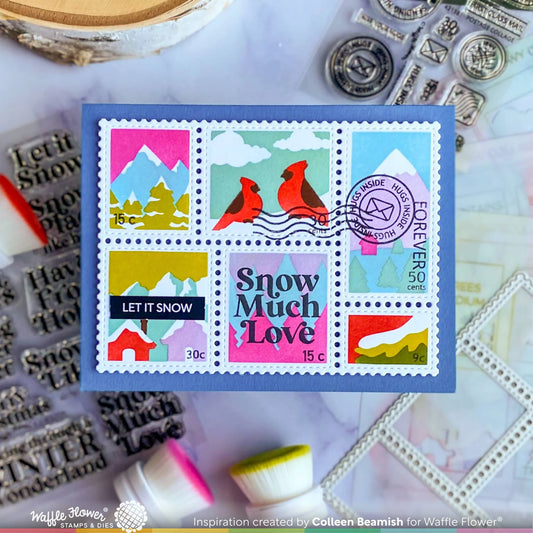 Waffle Flower Postage Collage Snowy Stencil Set
