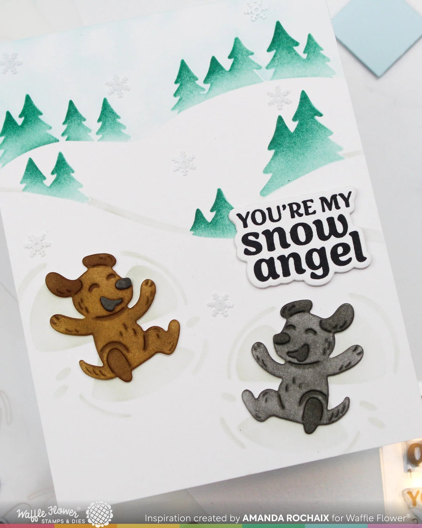 Waffle Flower Snow Angel Sentiments Combo (Stamp and Die set)