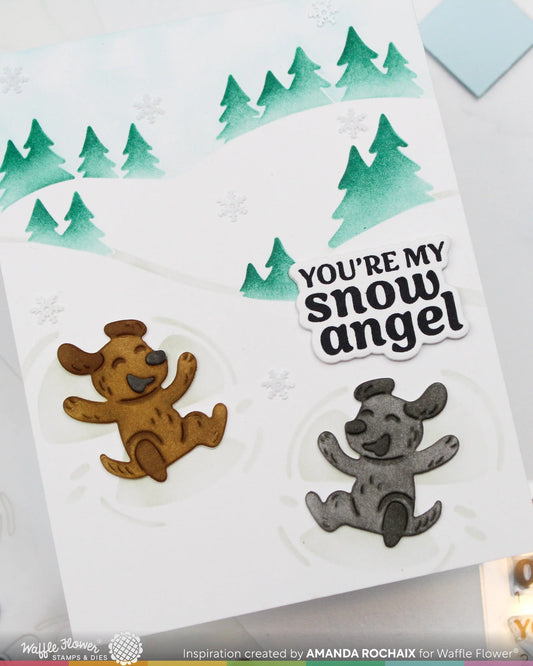 Waffle Flower Snow Angel Sentiments Combo (Stamp and Die set)