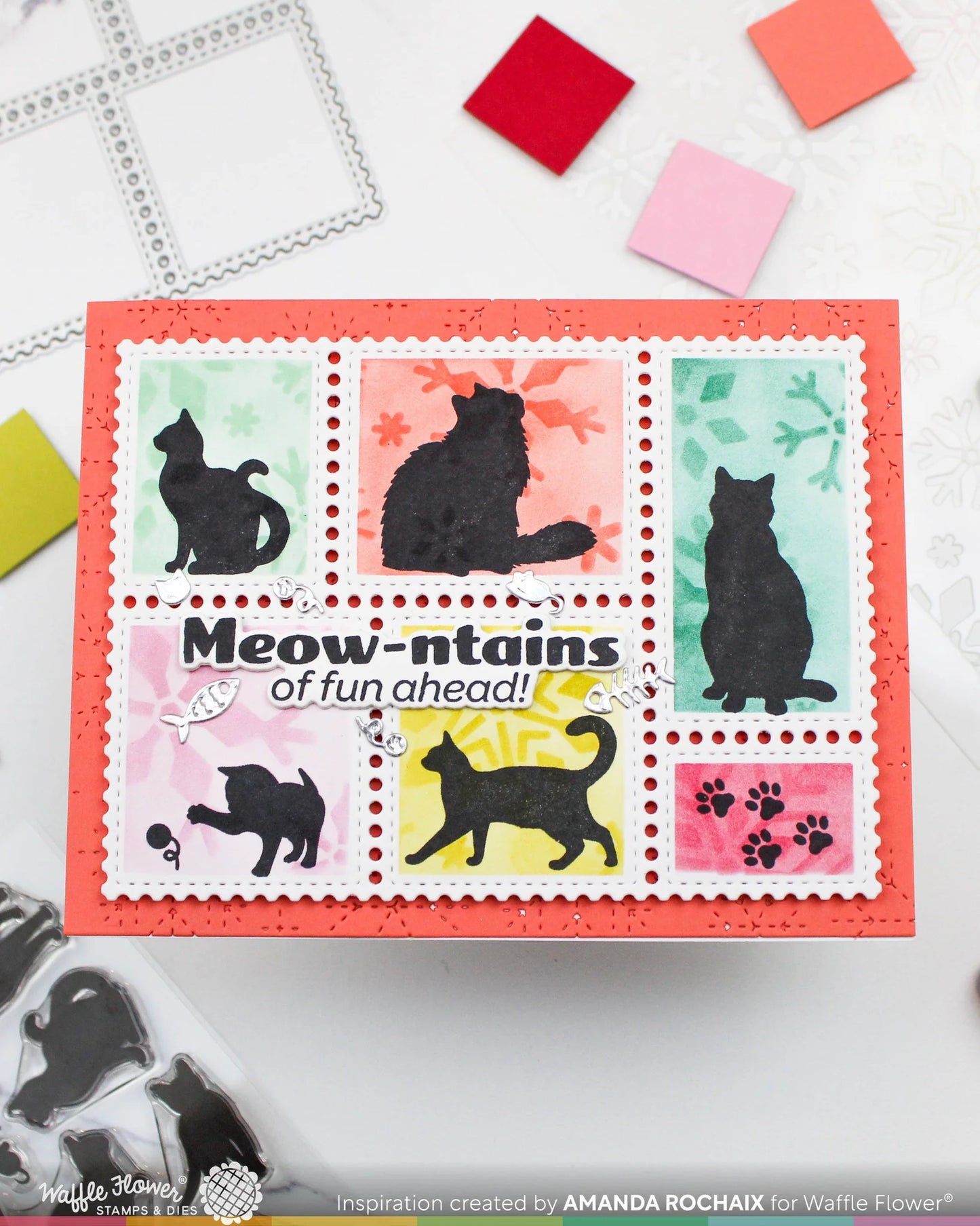 Waffle Flower Postage Collage Cat Silhouette Stamp Set