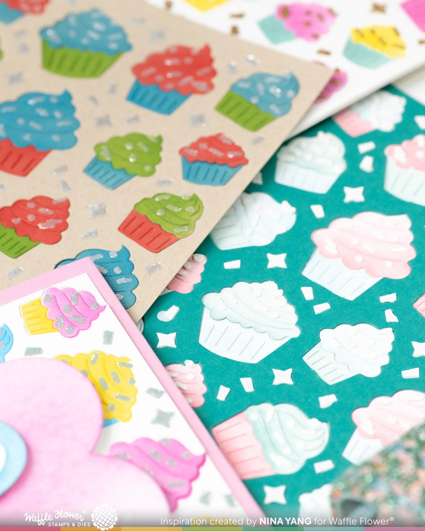 Waffle Flower Cupcake Background Coloring Stencil