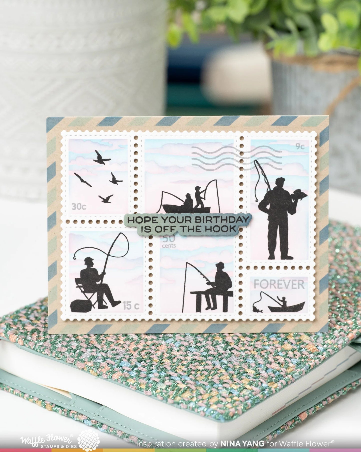 Waffle Flower Postage Collage A2 Airmail Stencil