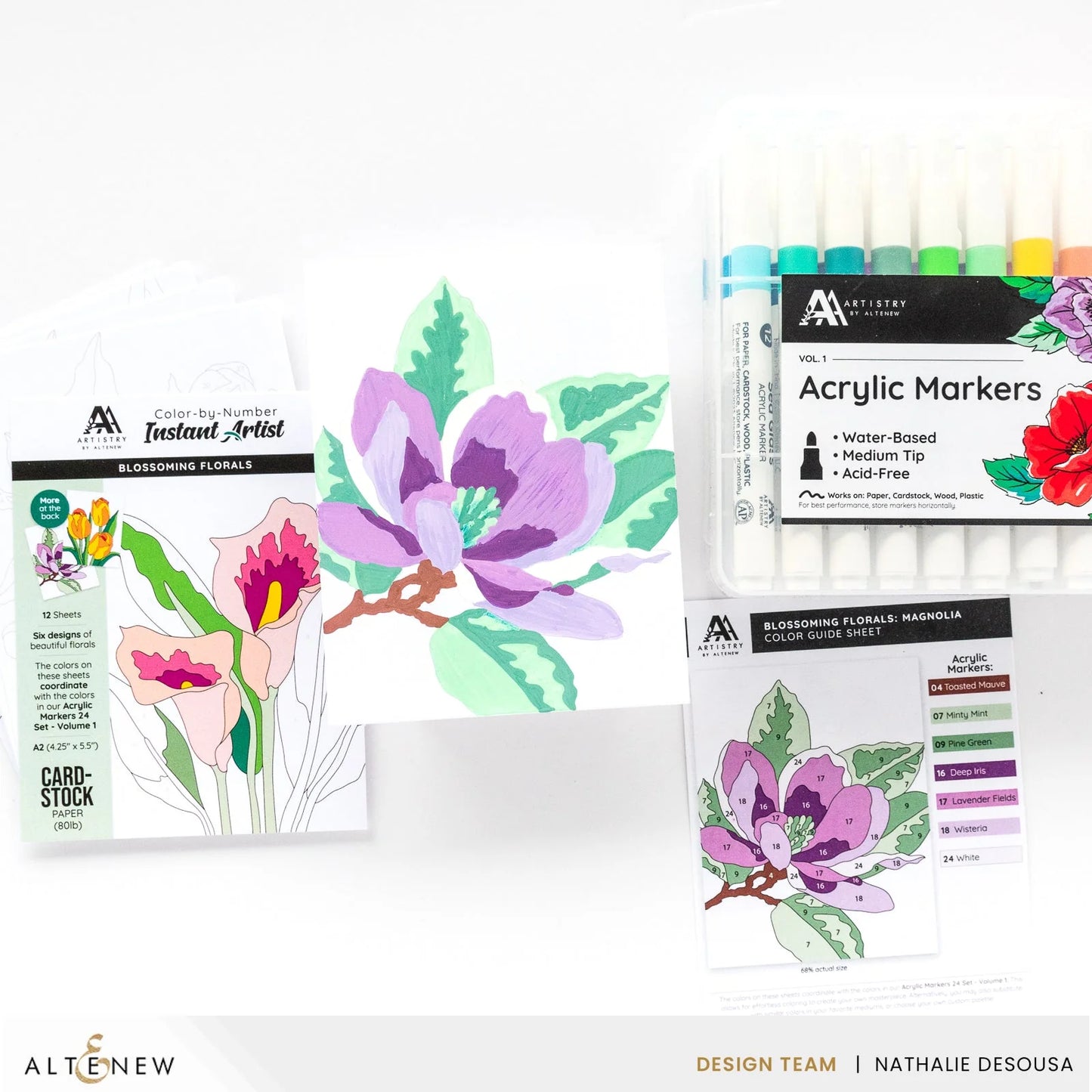 Altenew Acrylic Markers Set & Color-by-Numbers Sheets Bundle